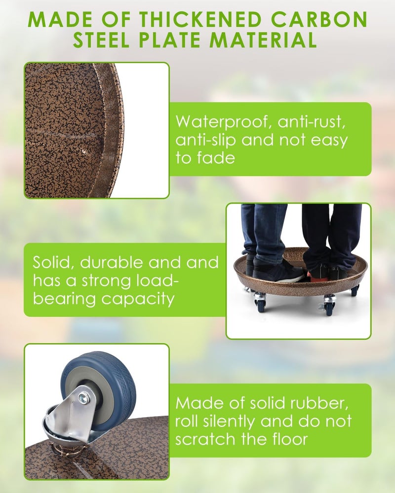 PACETAP 2Pack 14'' Large Plant Stand with Lockable Wheels, Heavy-Duty Plant Caddy with Casters for Indoor and Outdoor, Round Rolling Garden Pot Mover to Carry Potted Flower Pot - Image 3